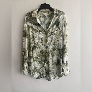 Pilcro Green and White Long Sleeve Button Down lightweight summer Shirt